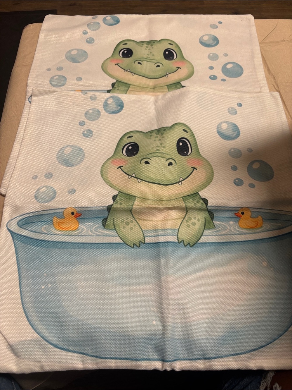 Kids Green Alligator Cute Bath Time Design pillowcase.